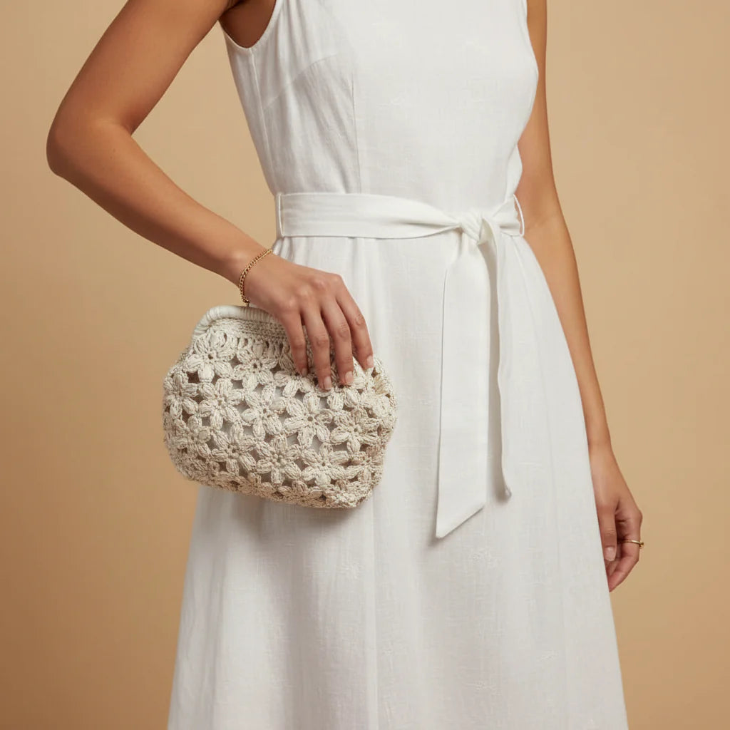 Beige Flowery Pouch