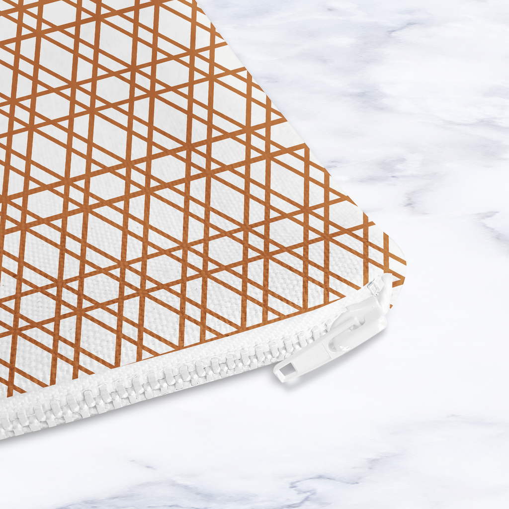 Geometric Copper Makeup Bag - Handmade Cosmetic Pouch in Warm Brown Tones