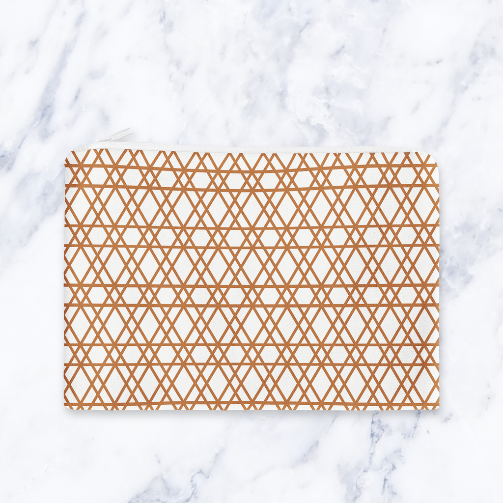 Geometric Copper Makeup Bag - Handmade Cosmetic Pouch in Warm Brown Tones