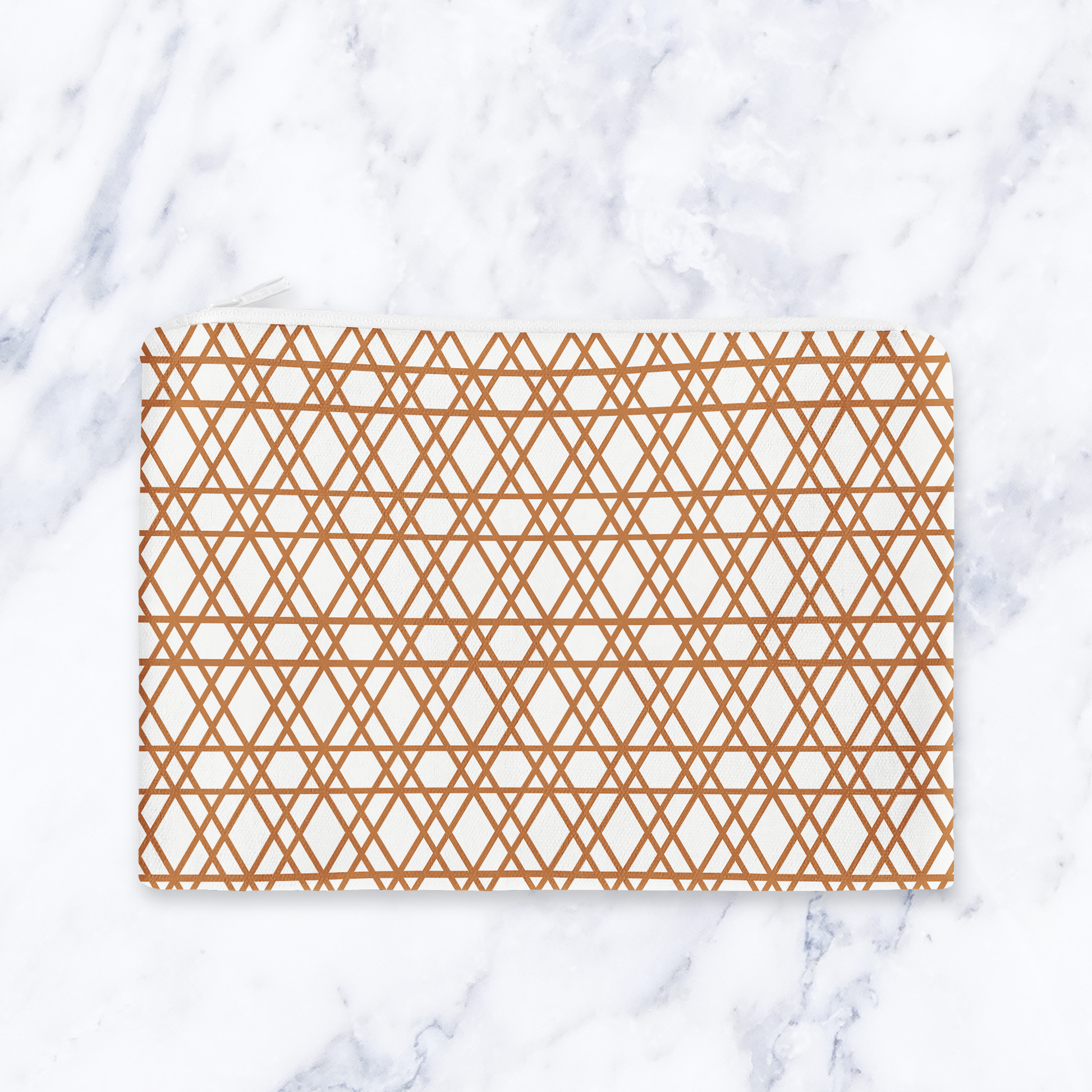 Geometric Copper Makeup Bag - Handmade Cosmetic Pouch in Warm Brown Tones