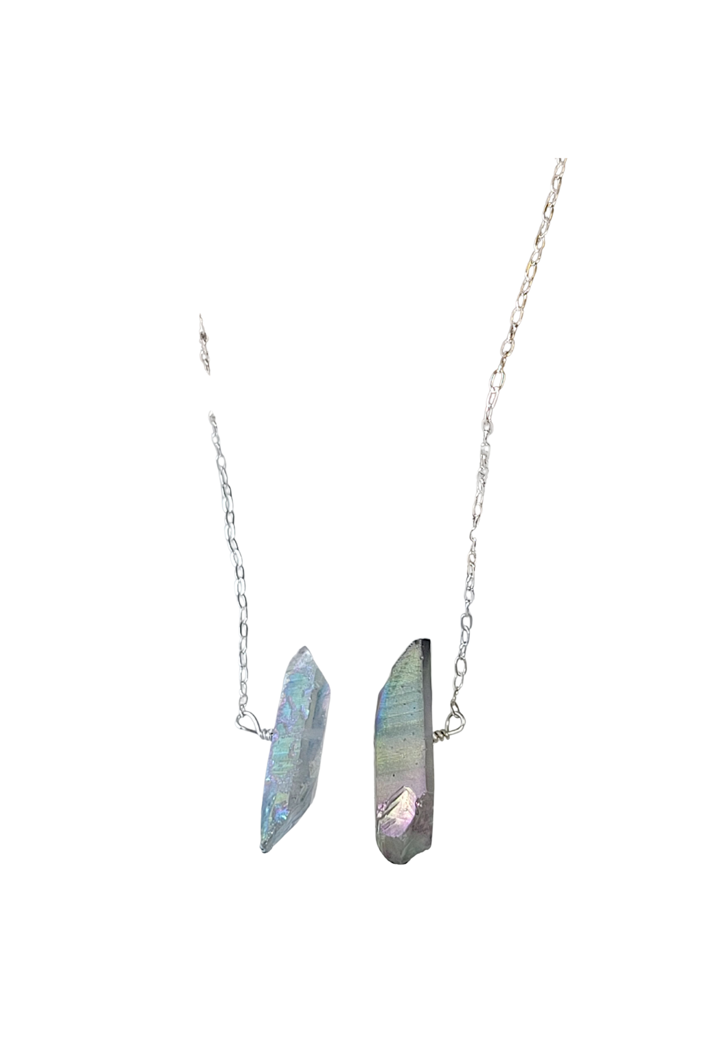 Three Raw Quartz Crystal Pendant Necklace in Silver