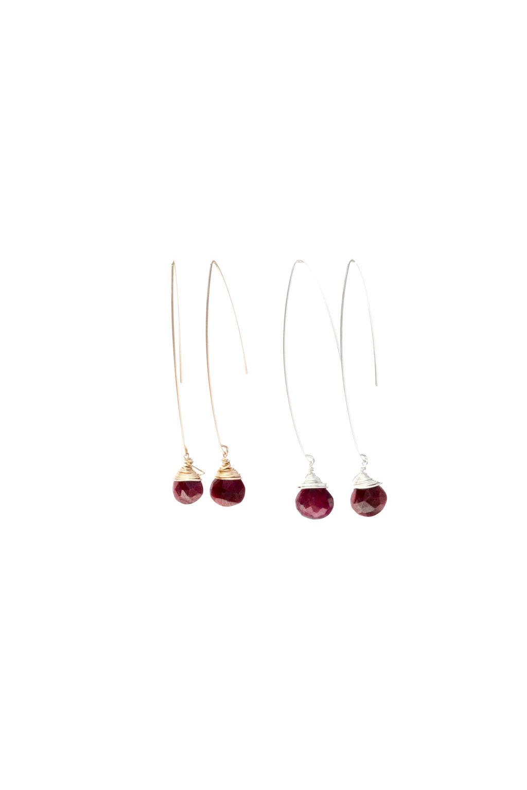 Jill Long Wire Drop Earrings in Ruby