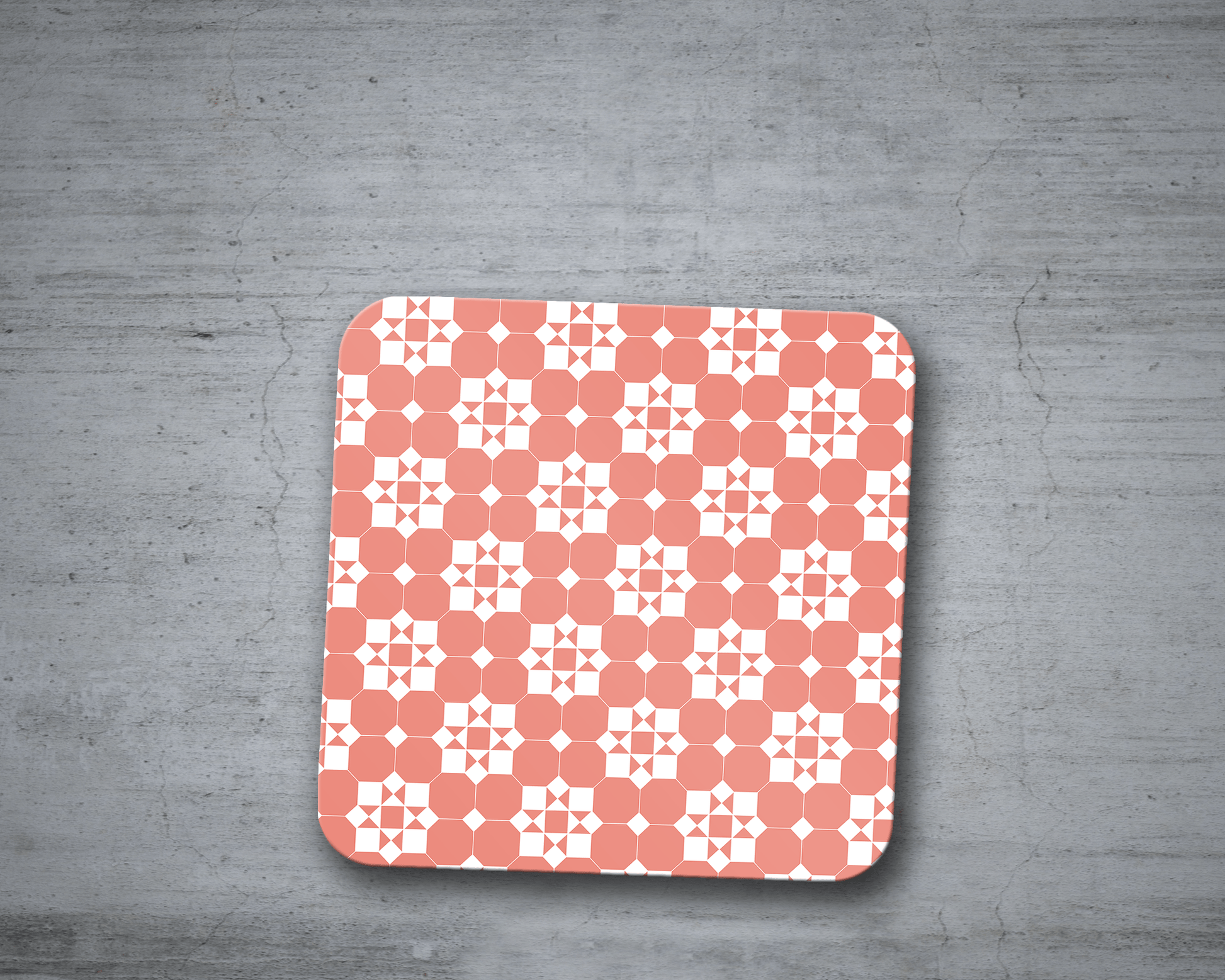 Coral and White Geometric Tiles Design Coasters, Table Decor Drinks Mat