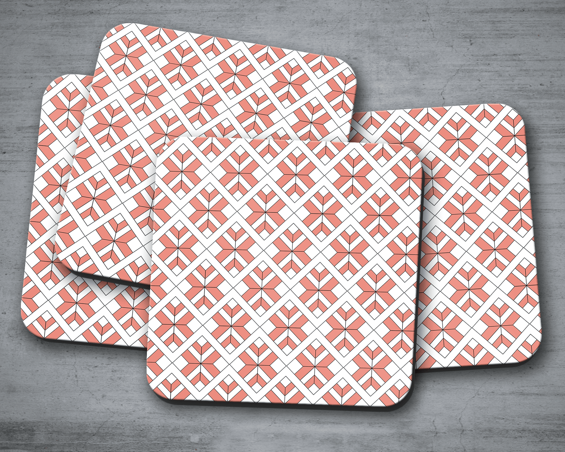 Coral and White Geometric Design Coasters, Table Decor Drinks Mat