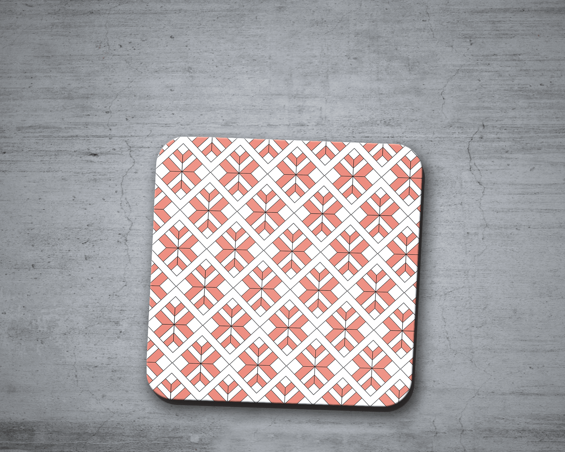 Coral and White Geometric Design Coasters, Table Decor Drinks Mat