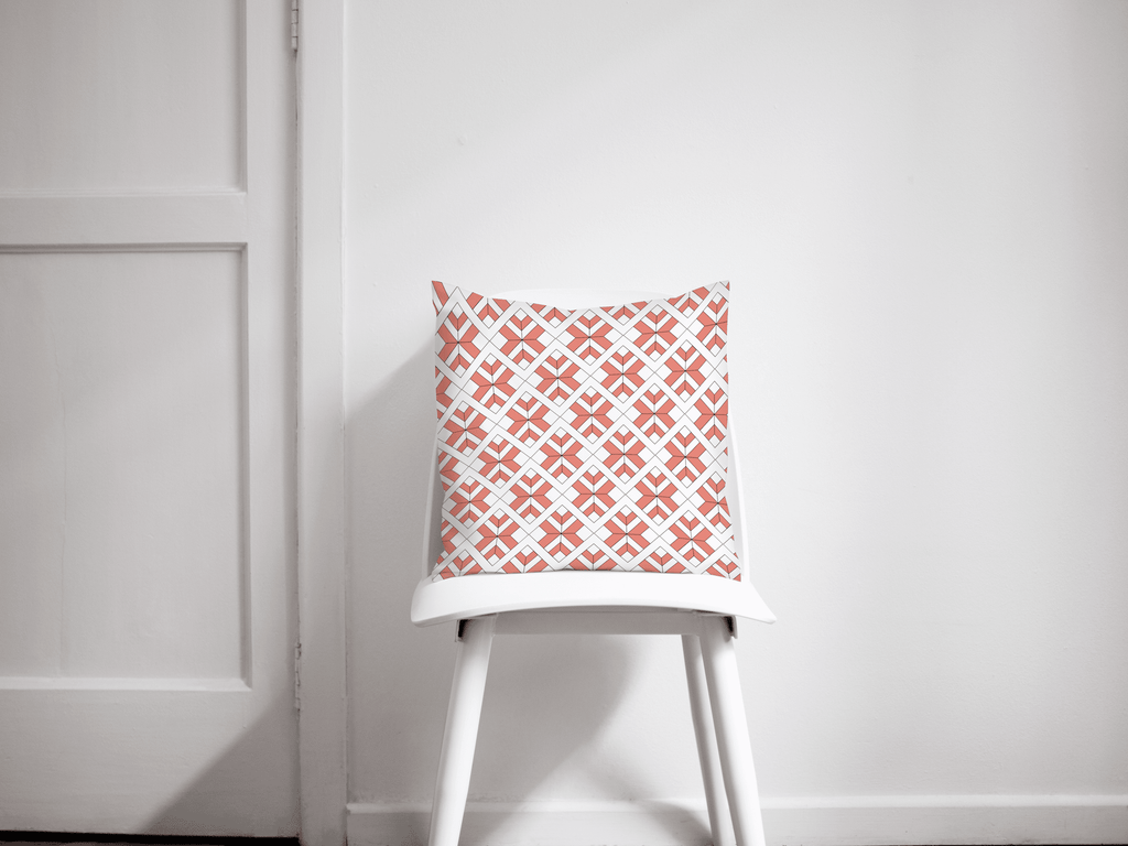 Coral and White Geometric Design Cushion, Throw Pillow
