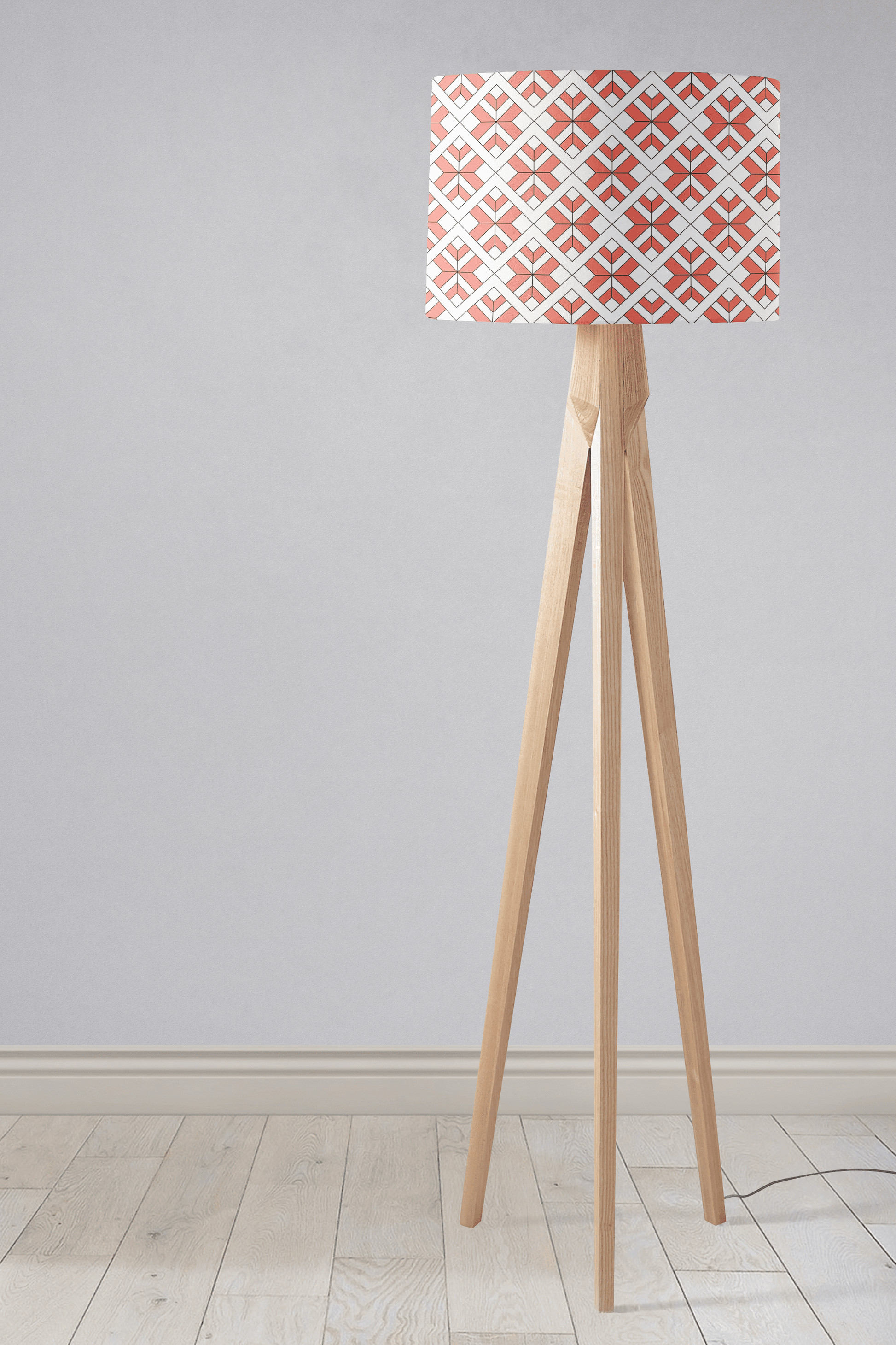 Coral and White Geometric Design Lampshade, Ceiling or Table Lamp Shade