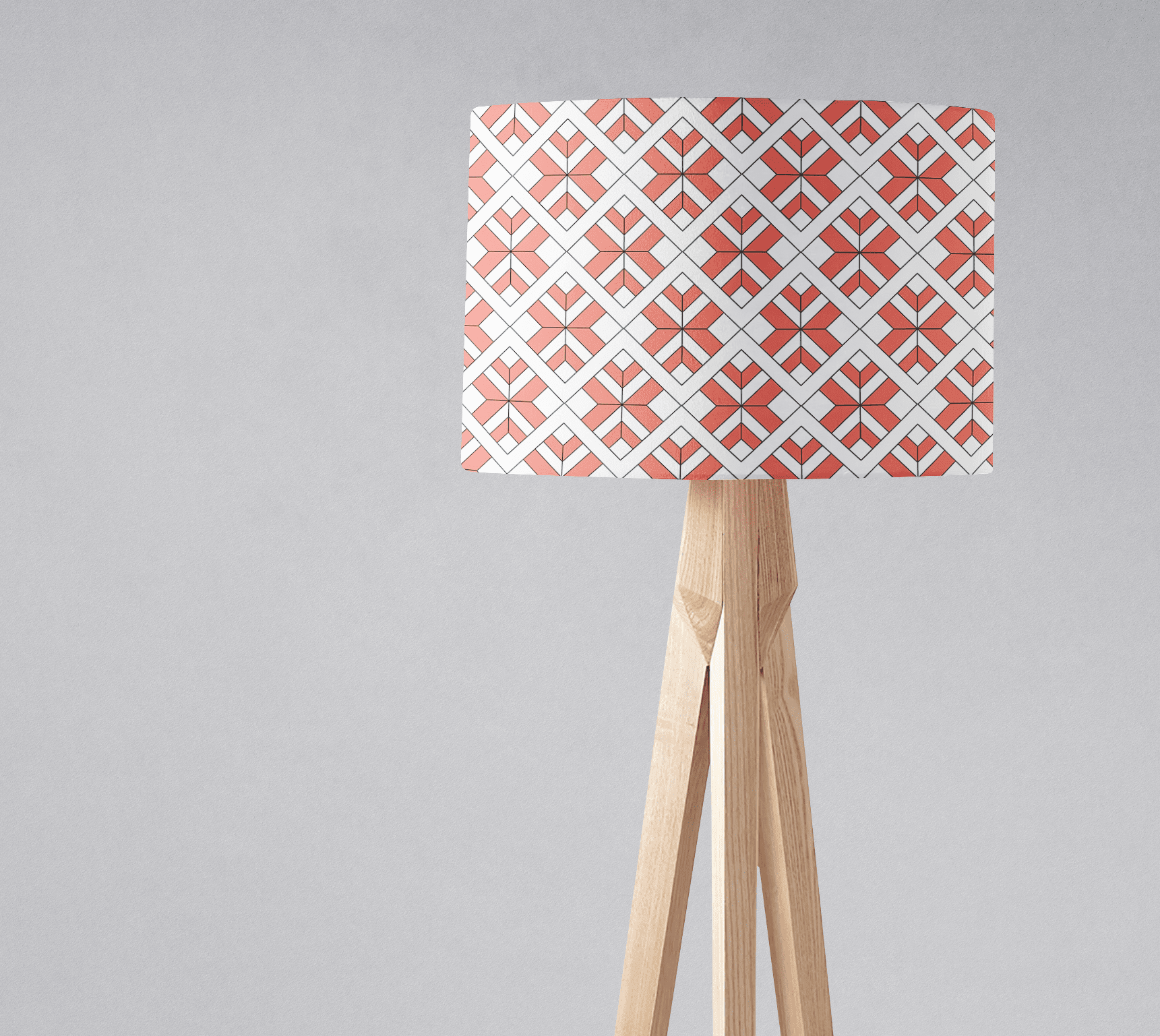 Coral and White Geometric Design Lampshade, Ceiling or Table Lamp Shade