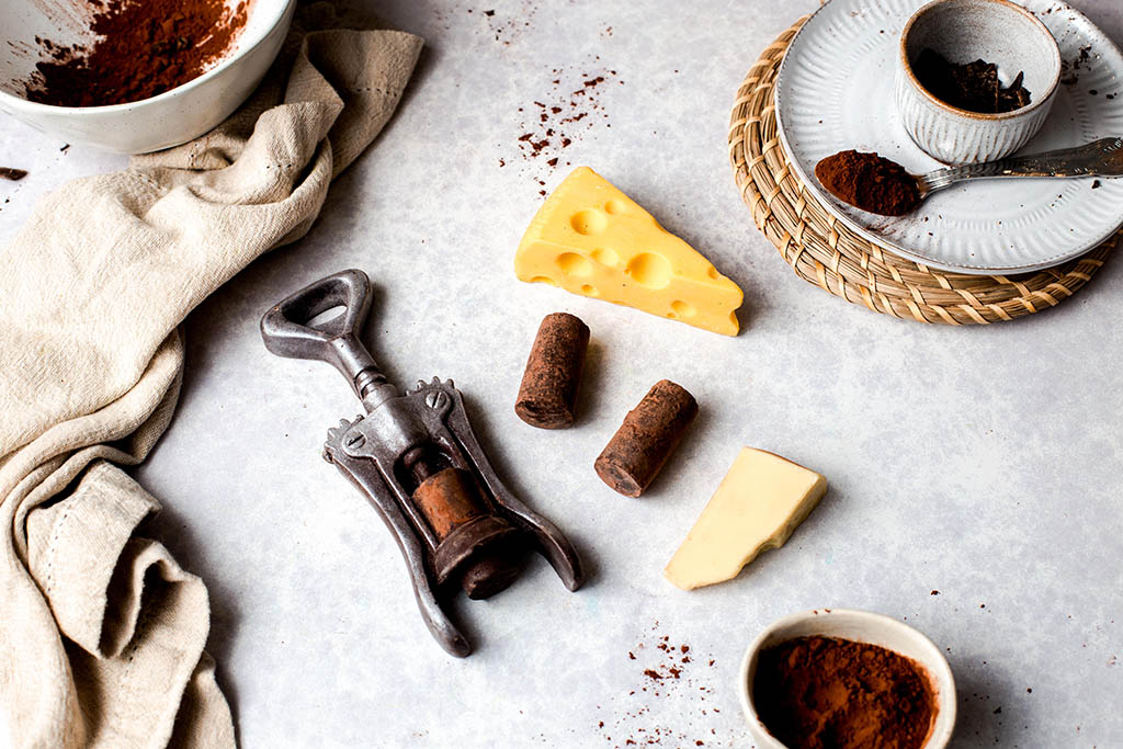 Lovers Chocolate Selection Box – Corkscrew, Wine Corks, Swiss Cheese Slice & Parmesan