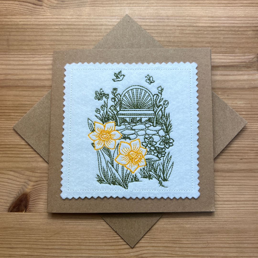 Cottage Garden Bench Embroidered Card