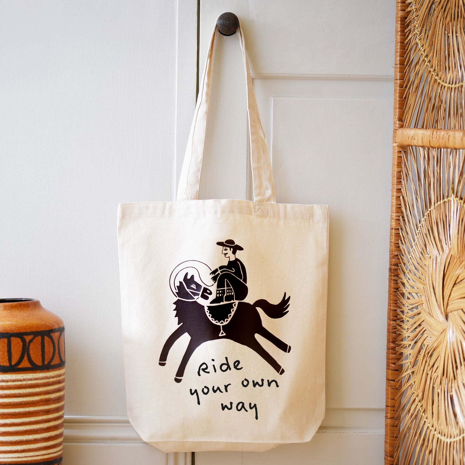 Ride Your Own Way Canvas Shopping Tote Bag - fancy cowboy on a horse
