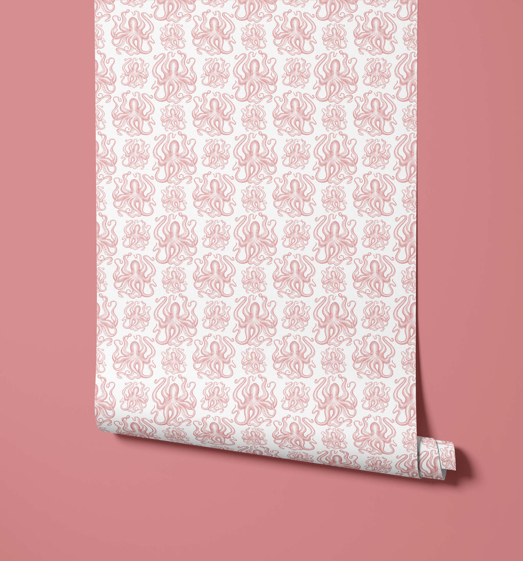 Octopus Wallpaper in Soft Muted Colours