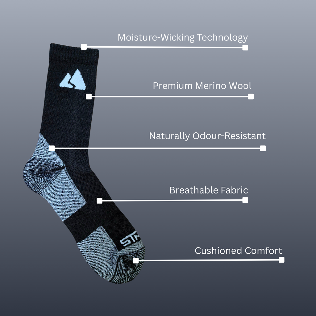 Black Merino Wool Hiking Socks for Winter Trekking