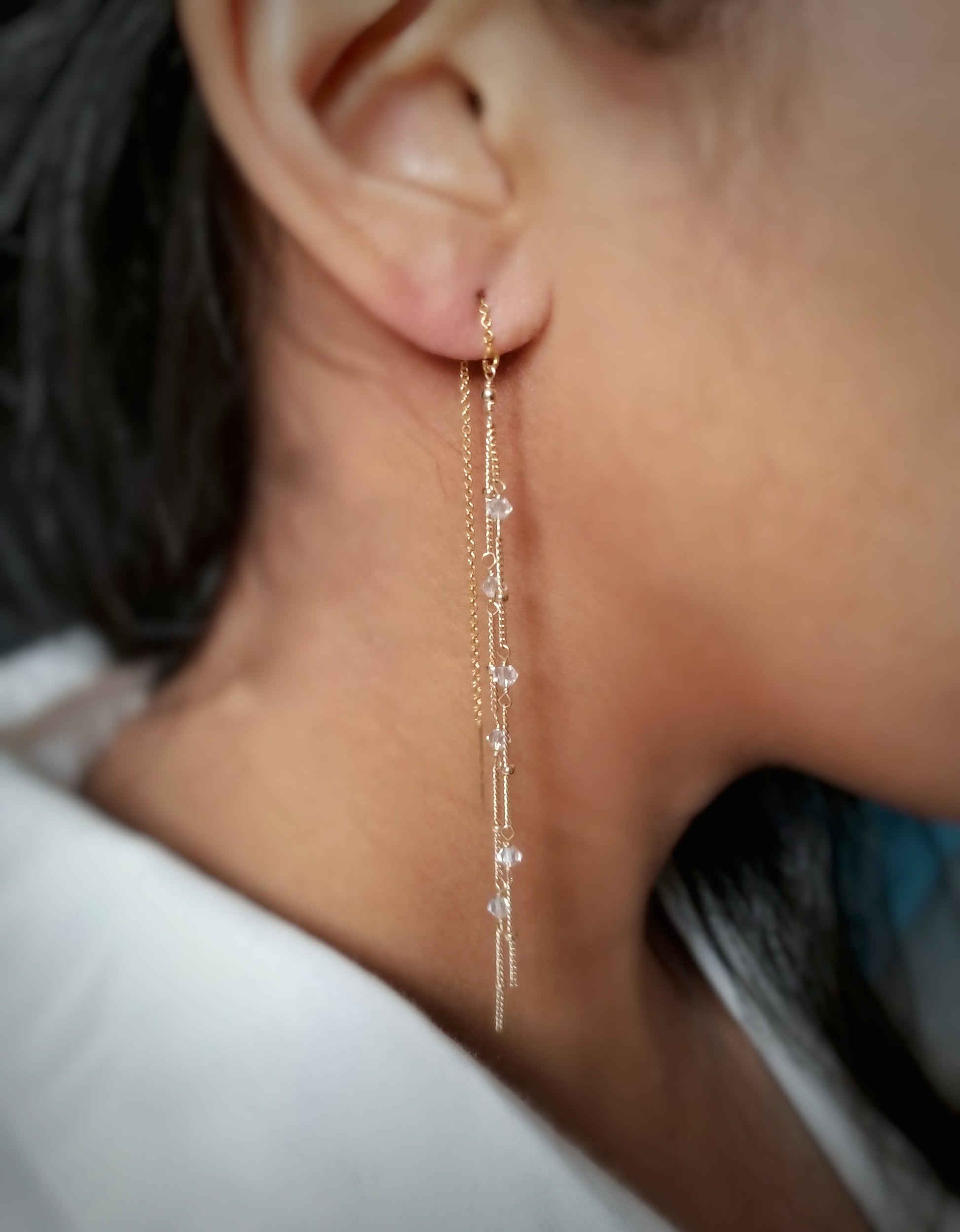 Crystal Threader Earrings in Gold