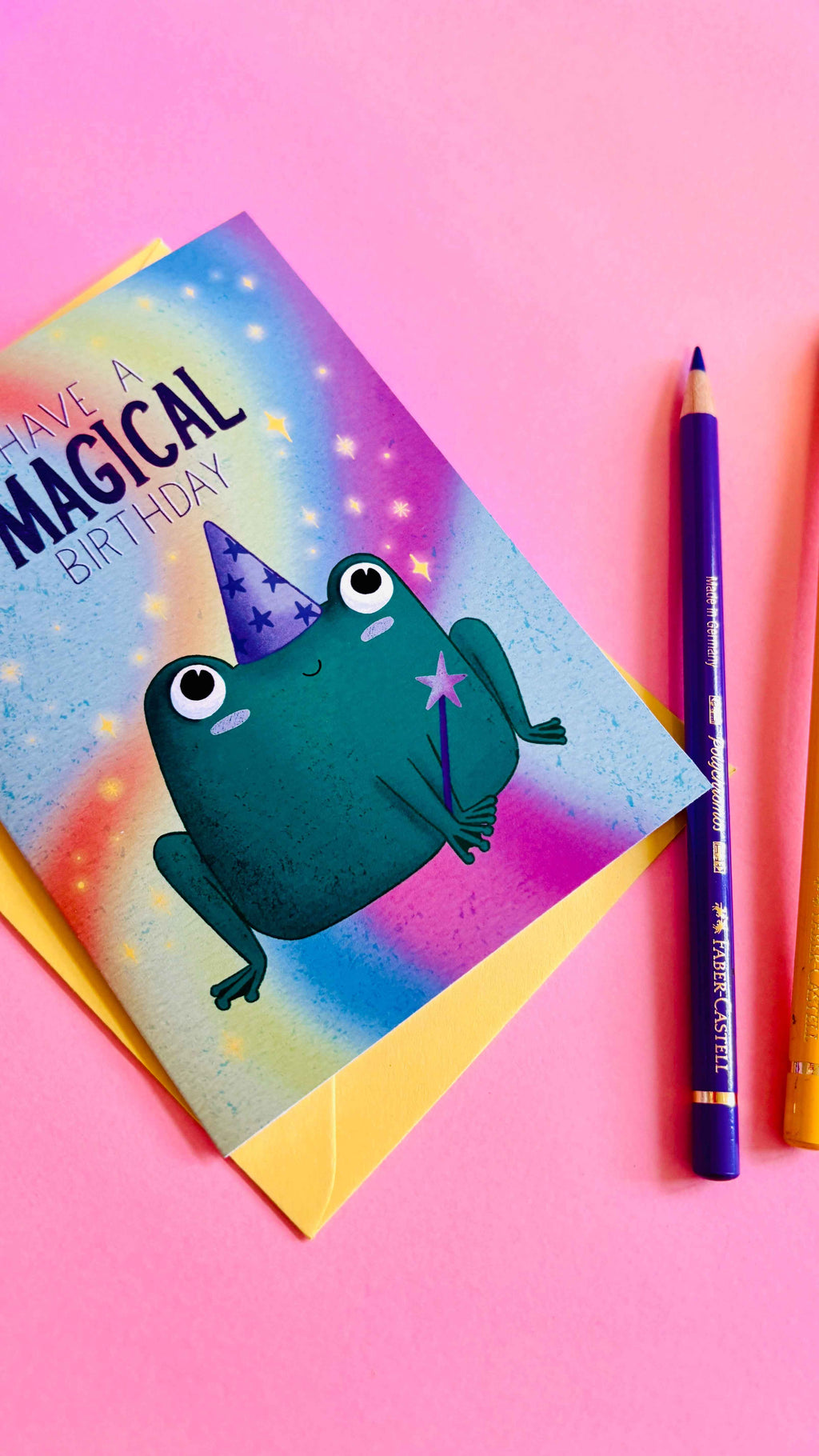 Magical Birthday Frog Handmade Cute, Rainbow Birthday Card
