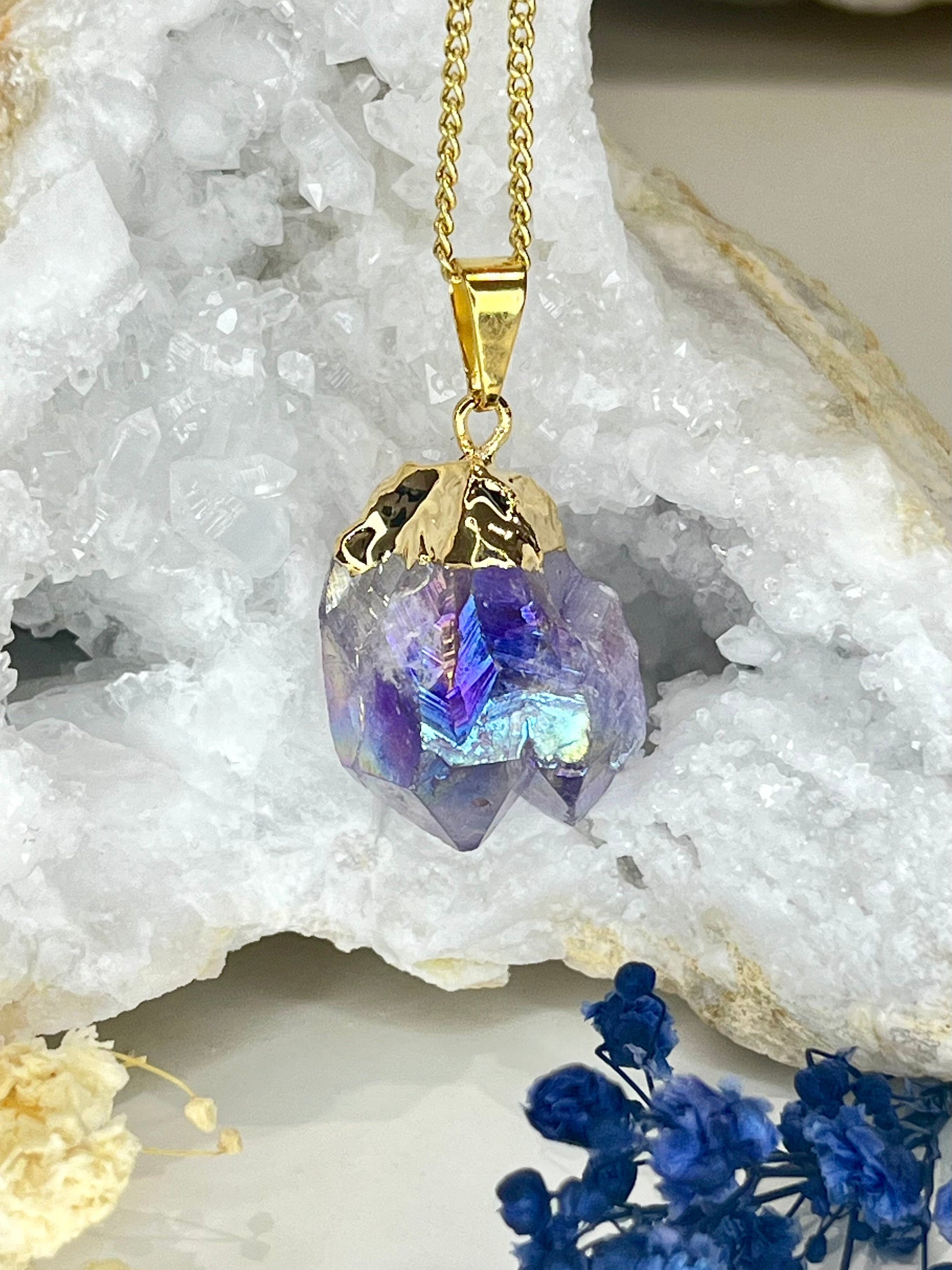 Gold Plated Aura Amethyst Point Necklace