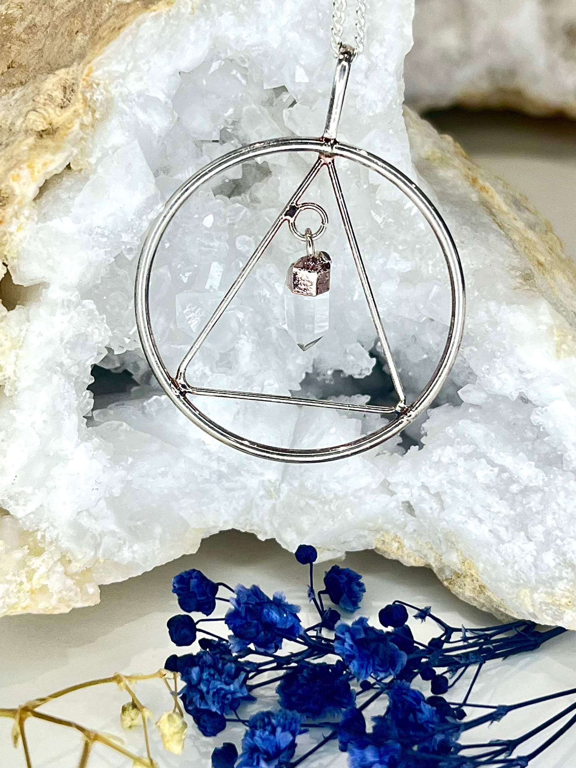 Geometric Quartz Point Necklace in Silver