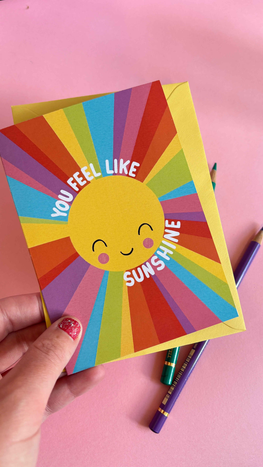 Rainbow Sunshine Blank Greetings Card- Handmade Just Because Card