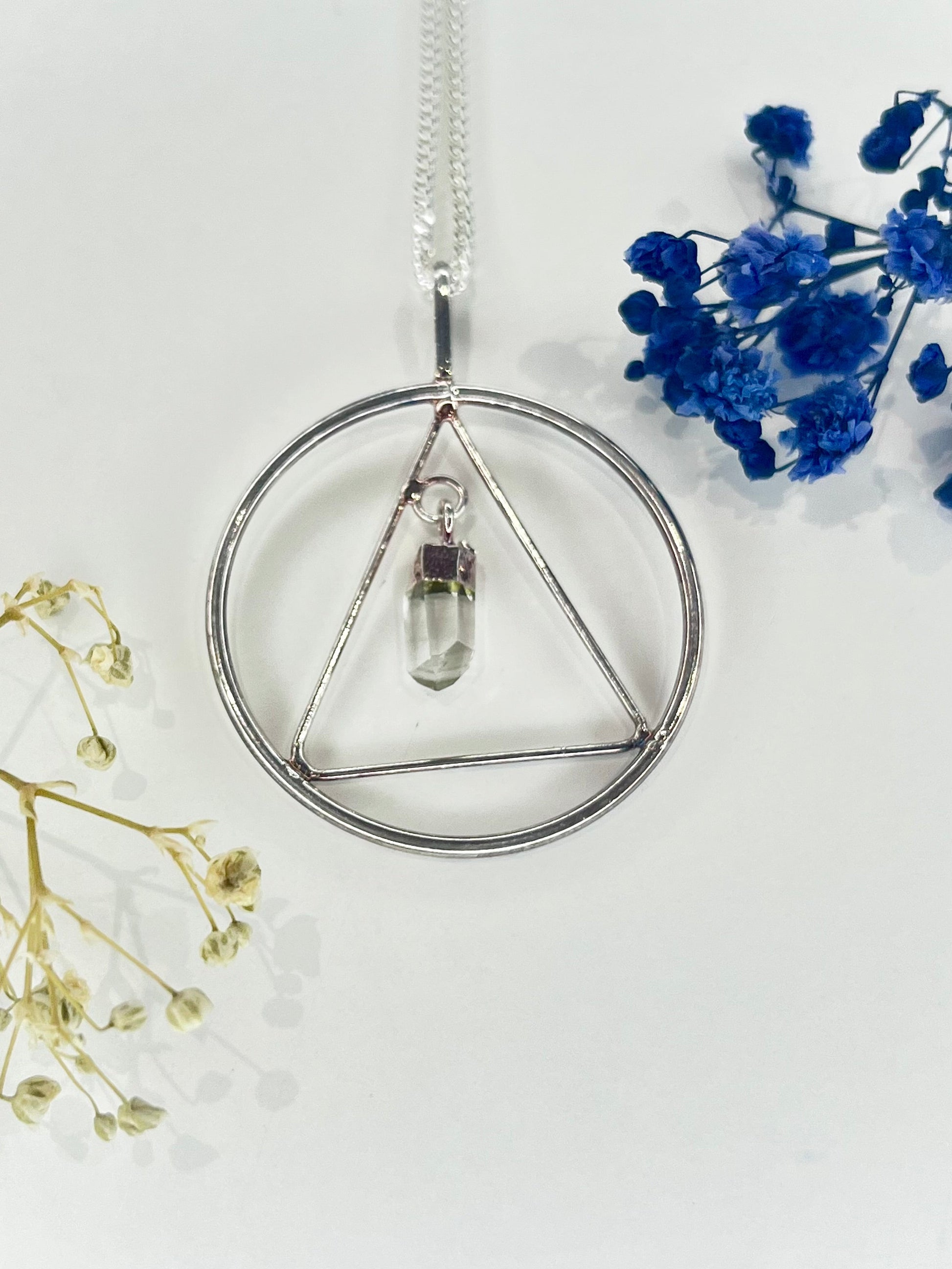 Geometric Quartz Point Necklace in Silver