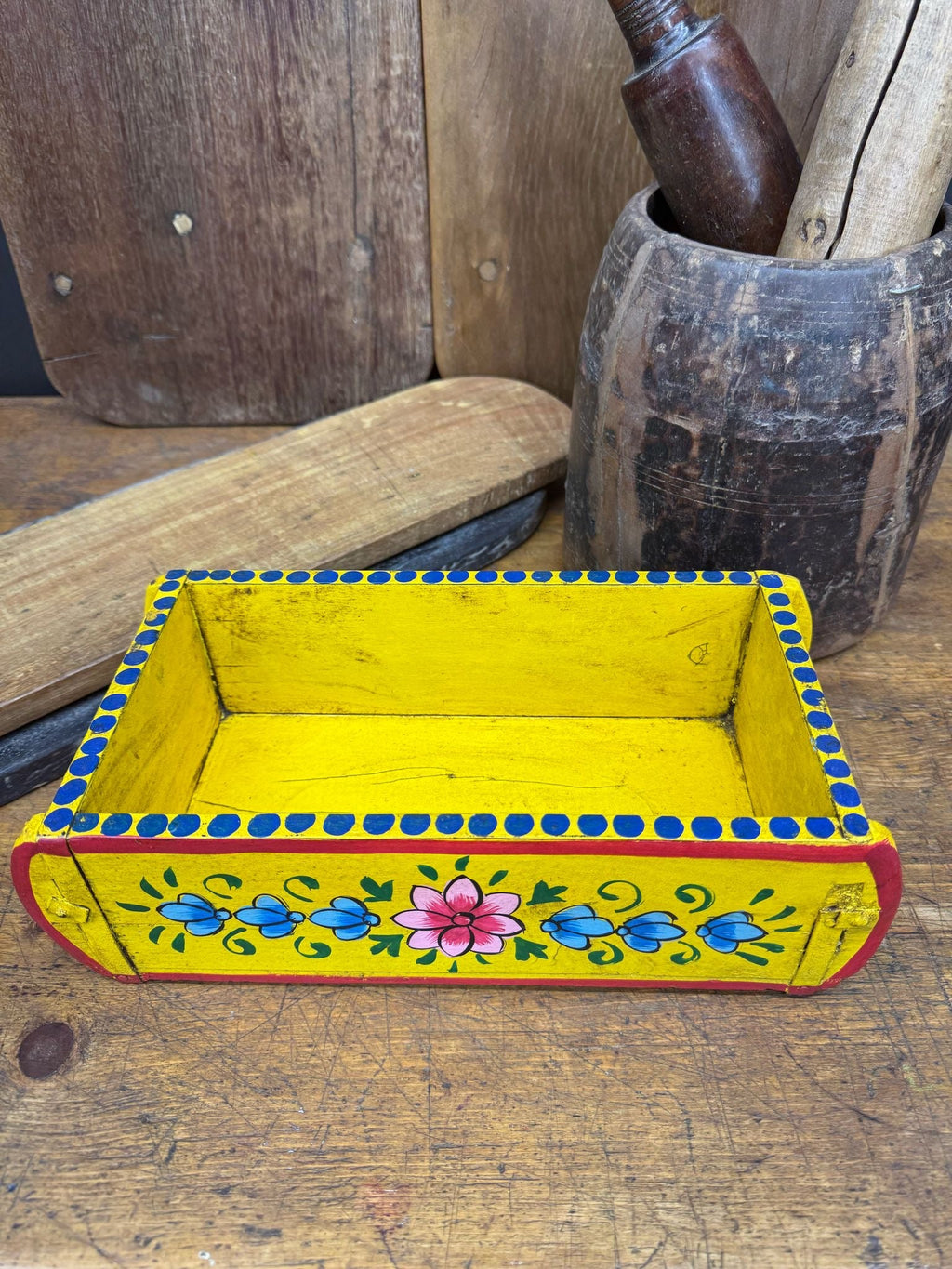 Yellow Wooden Painted Brick Mould / Decorative Herb Planter / Storage Box Tray