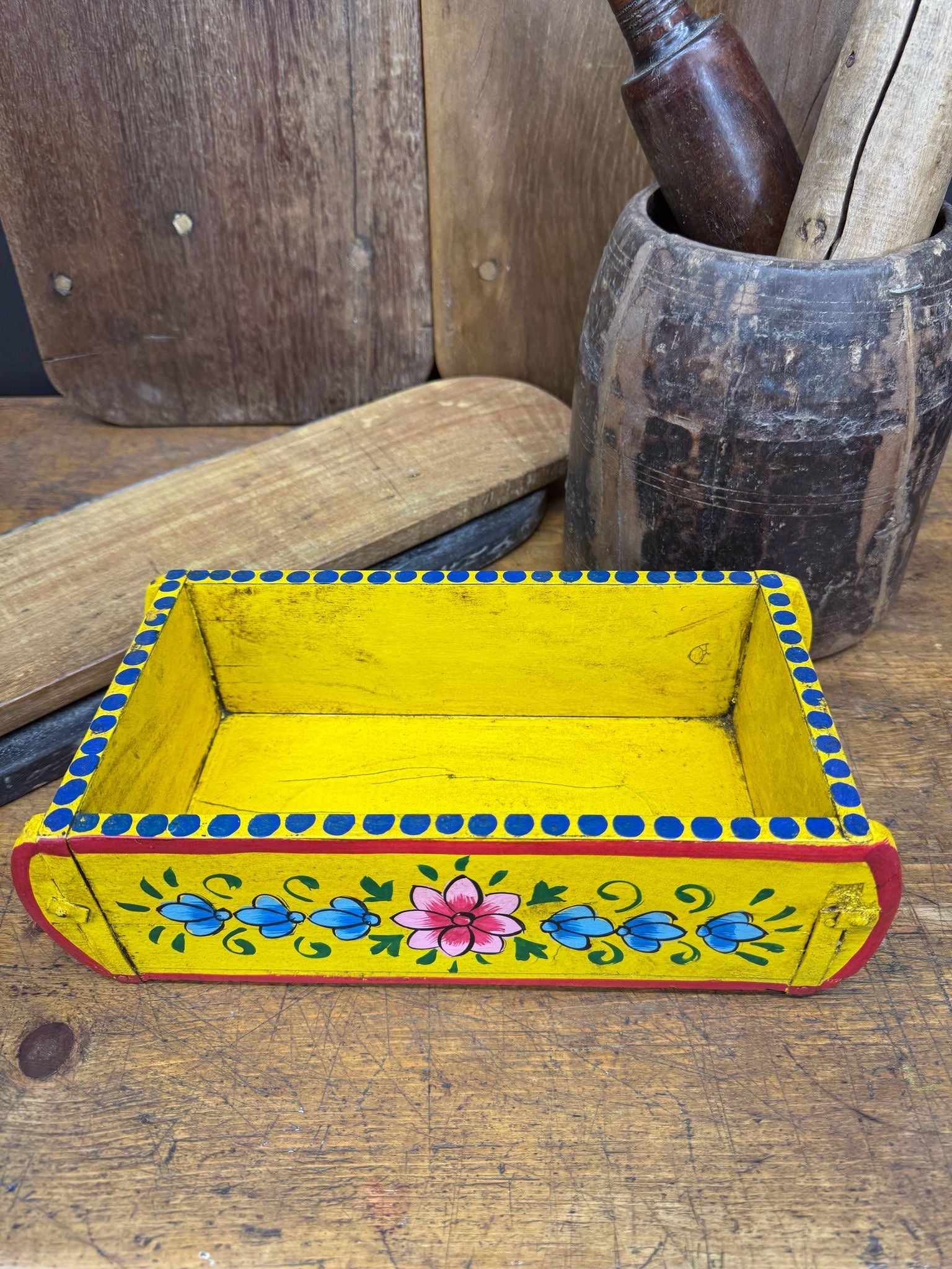 Yellow Wooden Painted Brick Mould / Decorative Herb Planter / Storage Box Tray