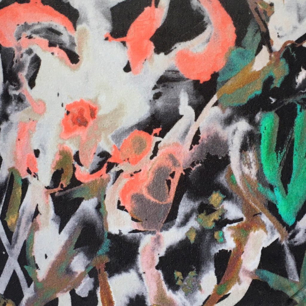 Watercolour Floral Velvet Cushion - Off black