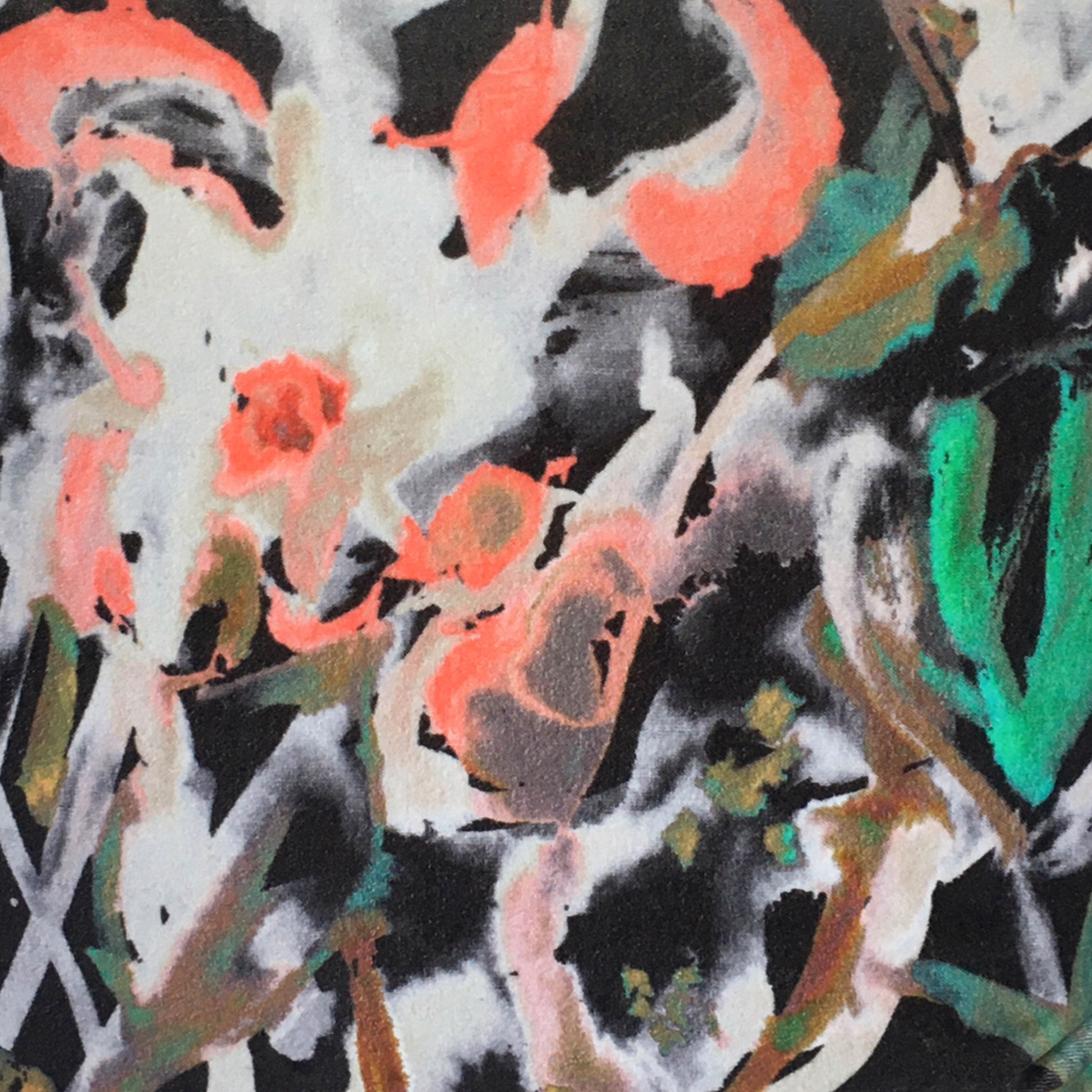 Watercolour Floral Velvet Cushion - Off black