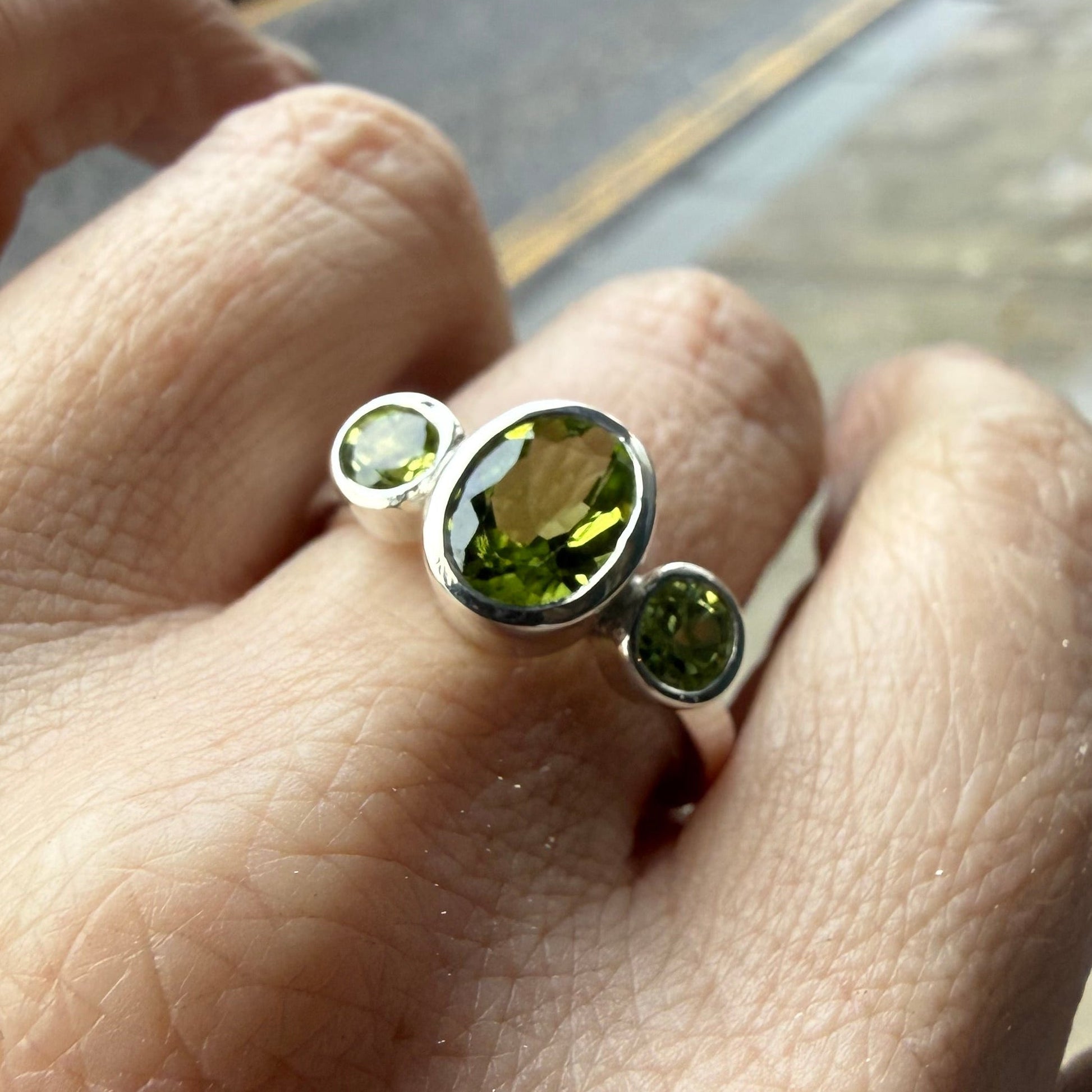 Silver Peridot Trilogy Empire Ring
