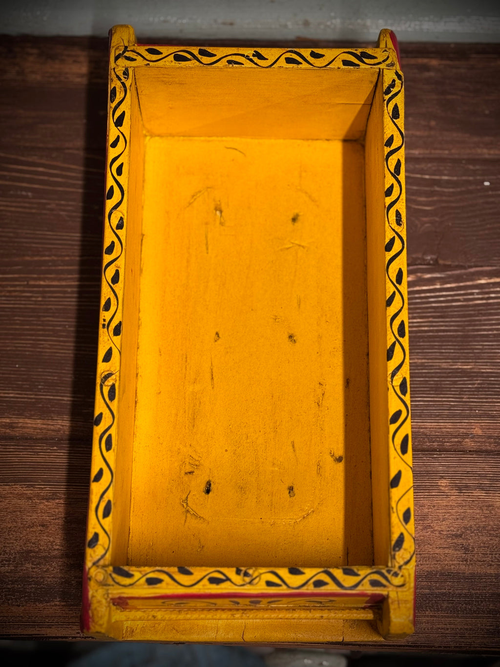 Yellow Wooden Painted Brick Mould / Decorative Herb Planter / Storage Box Tray C