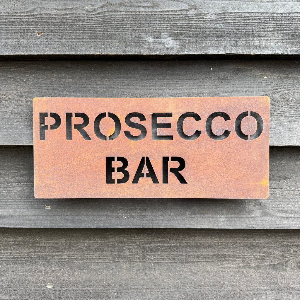 Rustic Metal Prosecco Bar Sign