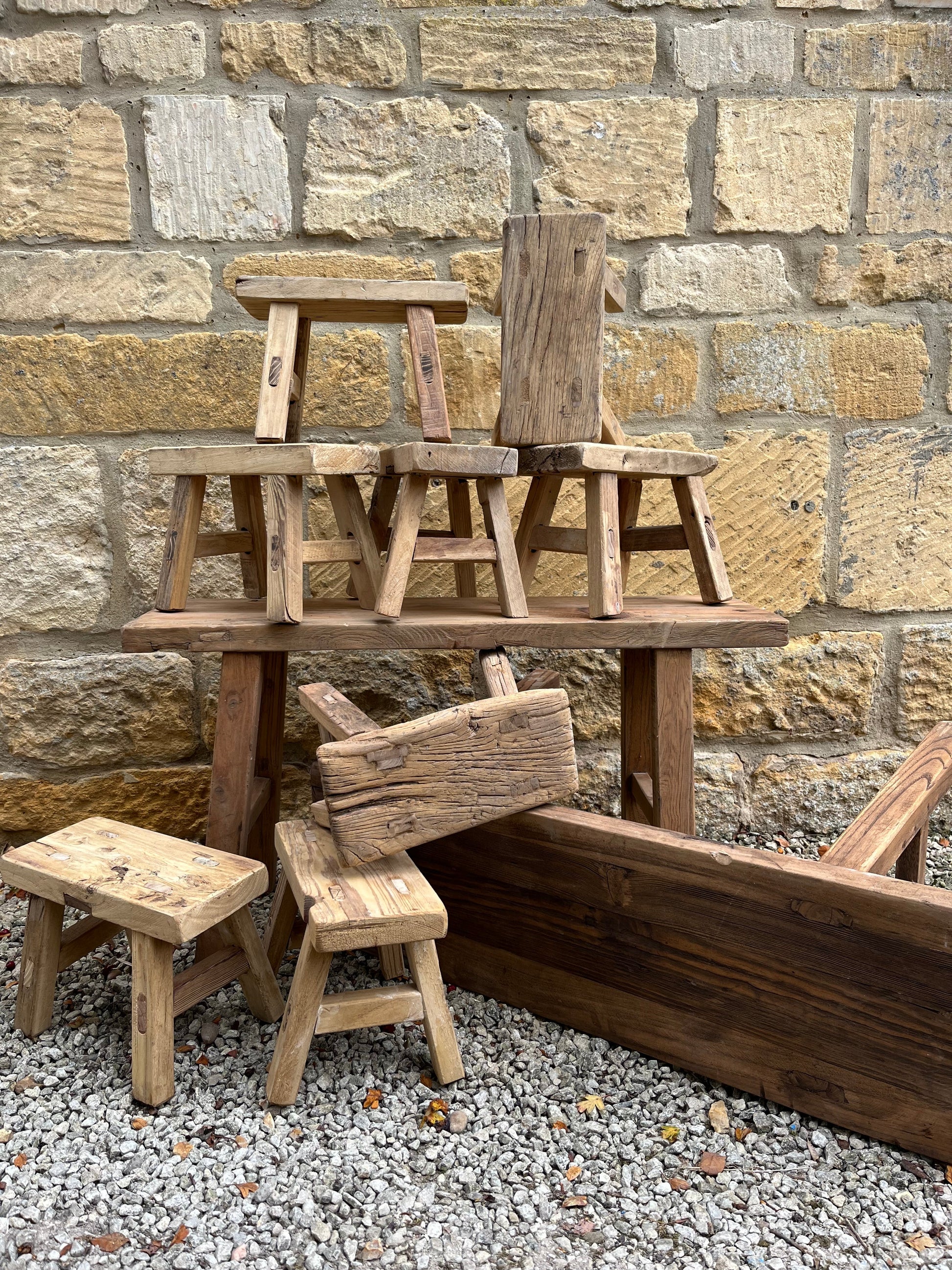 Rustic Reclaimed Elm Mini Stool
