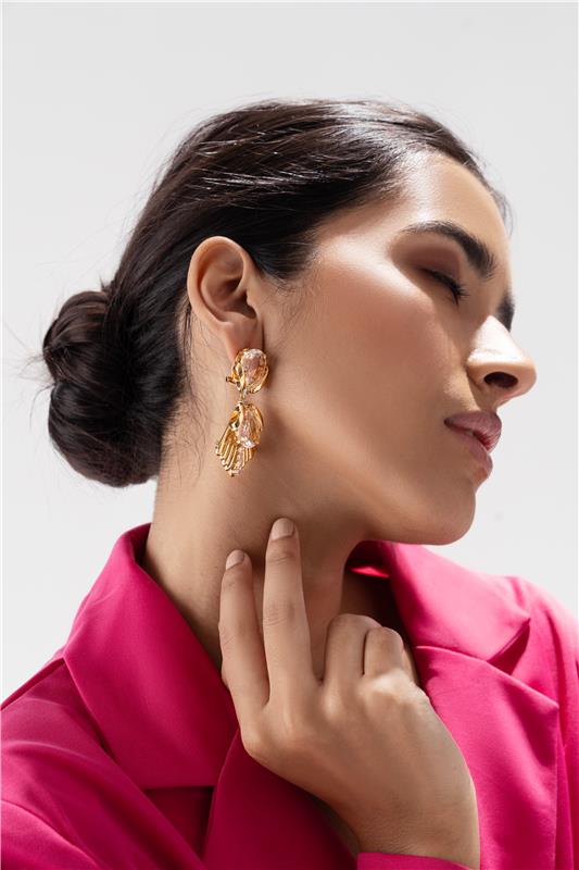 Golden Drop Statement Earring with Pearl
