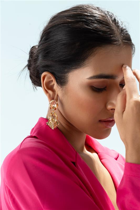 Golden Drop Statement Earring with Pearl