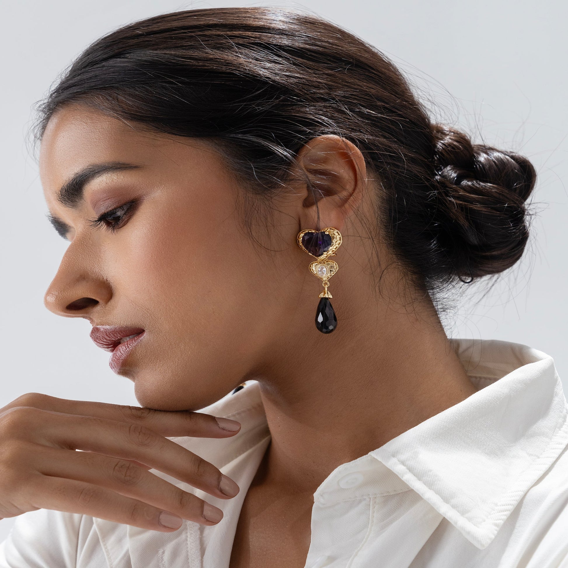 Maroon Dangle Statement Earring with Pearl