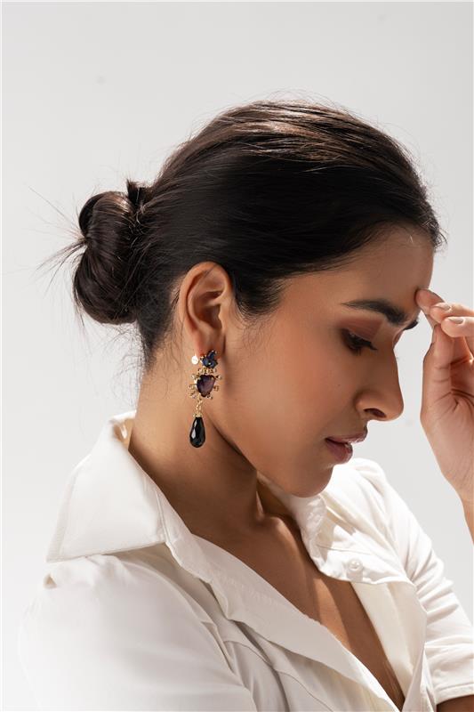 Maroon Dangle Statement Earring with Pearl