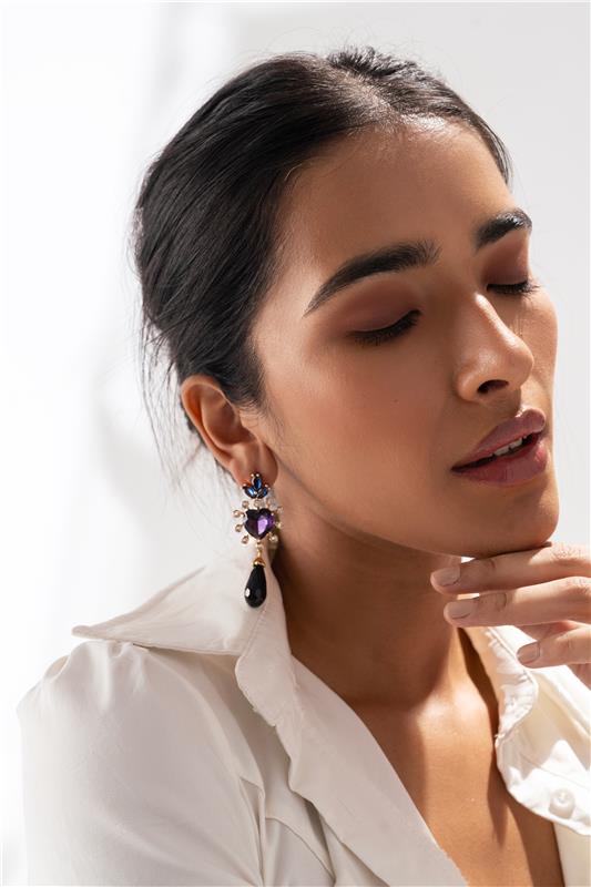 Maroon Dangle Statement Earring with Pearl