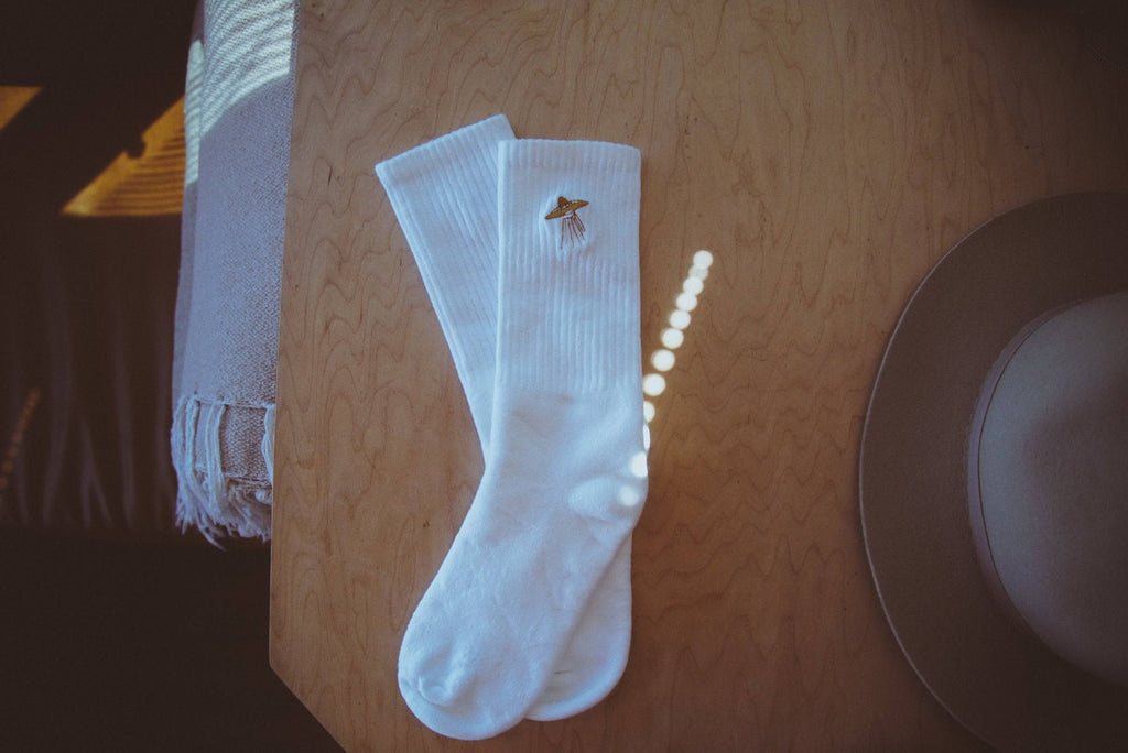 Cosmic Connections Embroidered Socks with UFO Design