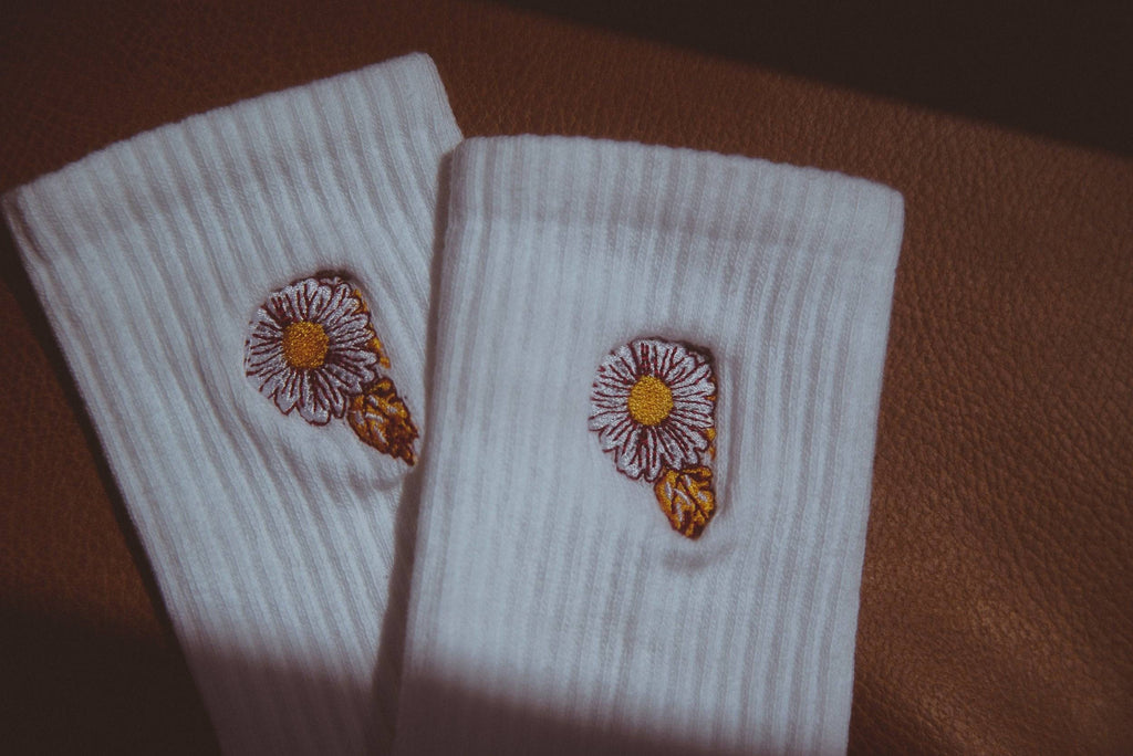Flower Power Embroidered Socks with Daisies