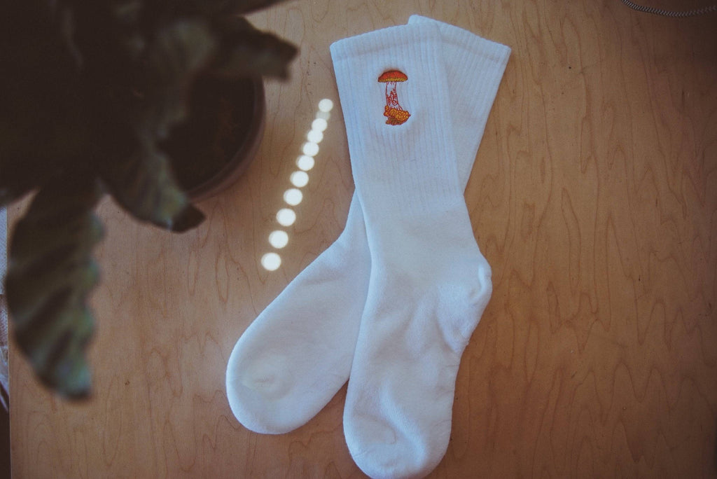 Rocket Fuel Embroidered Socks with Mushroom Design