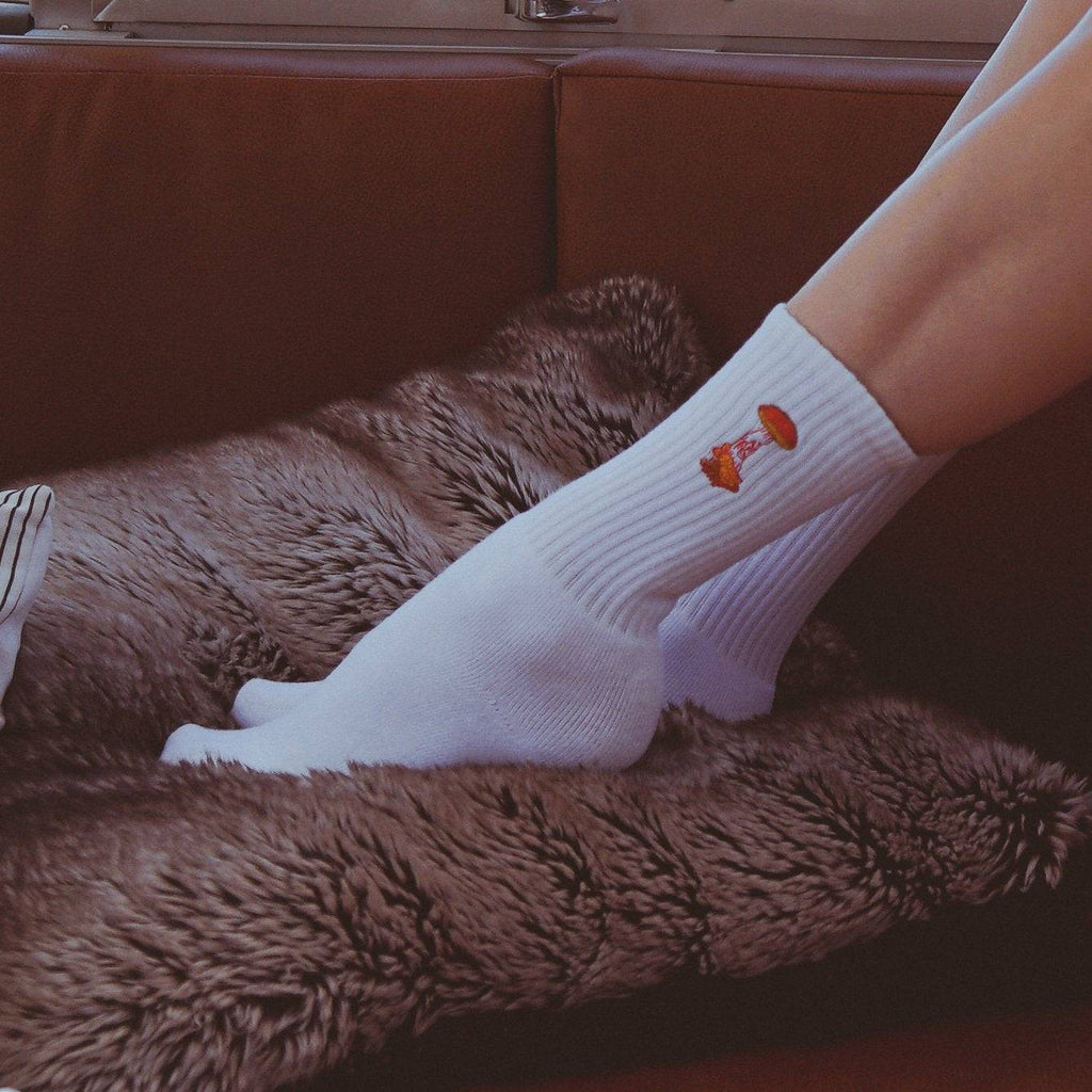 Rocket Fuel Embroidered Socks with Mushroom Design