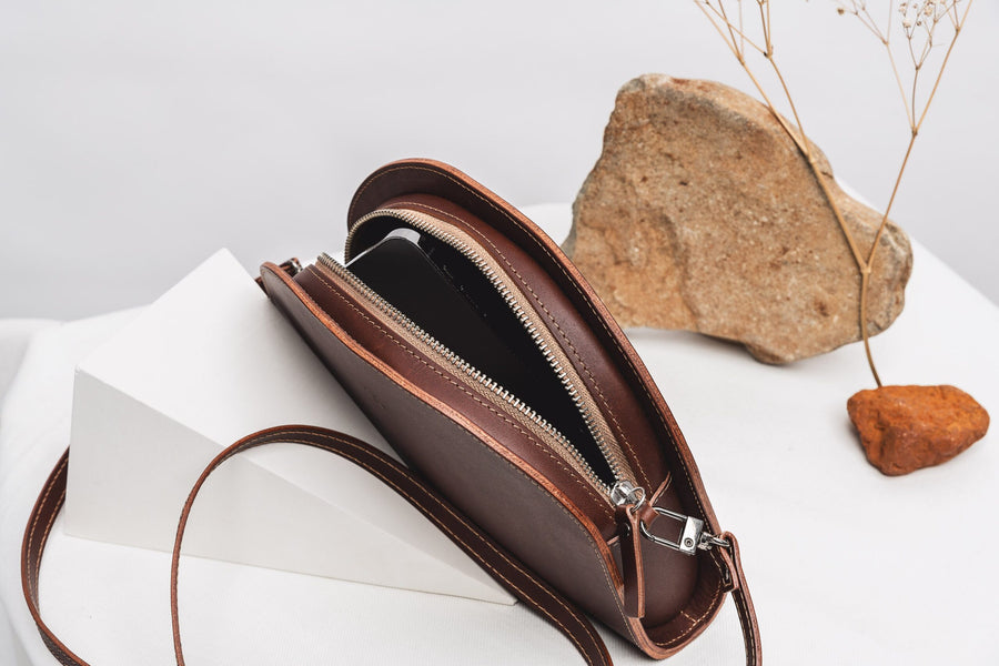 Half Moon Leather Clutch – Chic & Versatile Crescent Bag by Craftory at brixbailey.com