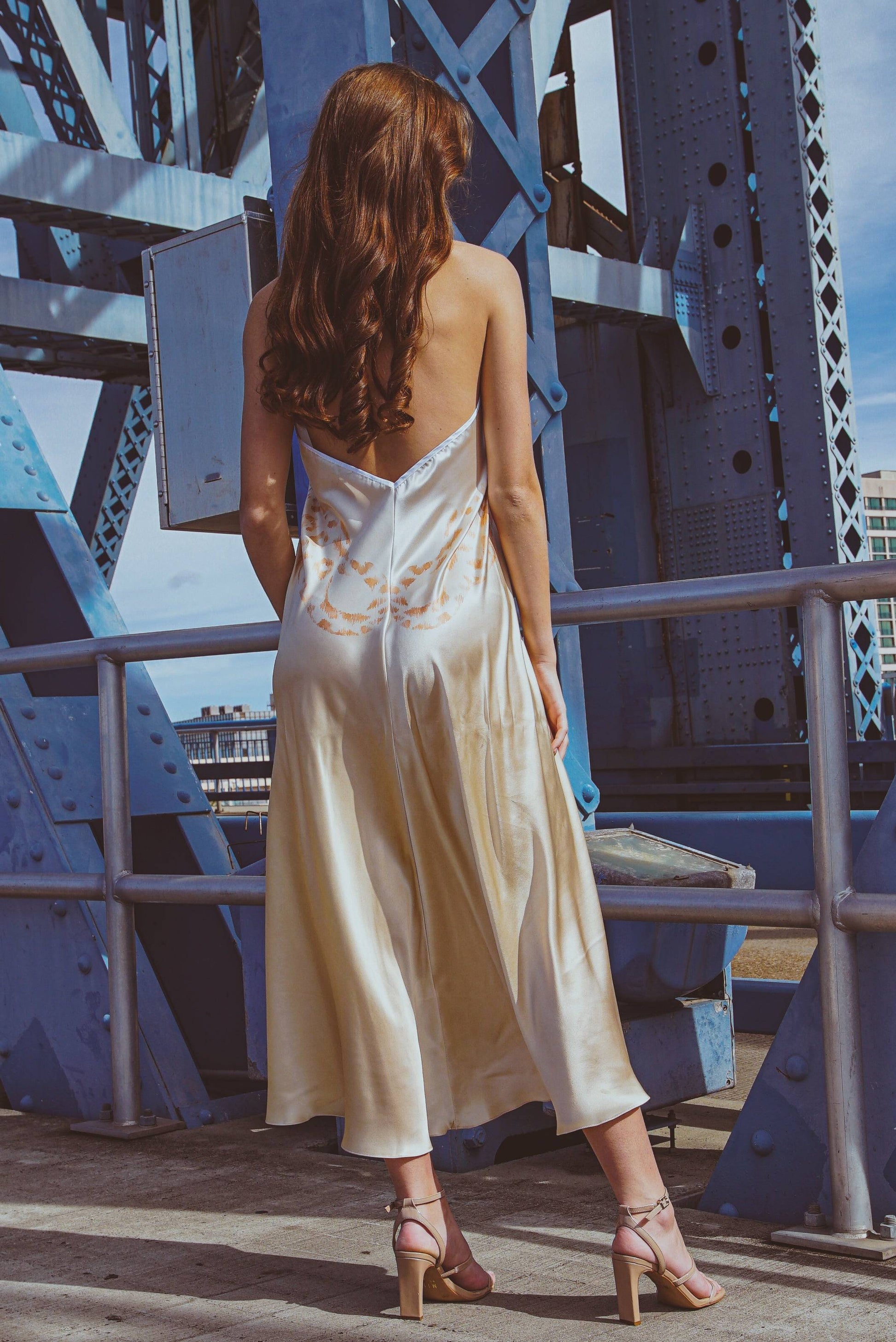 Silk Halter Dress in Dueling Jaguars