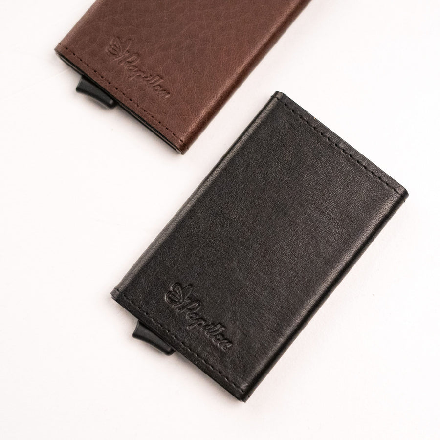 Premium RFID-Blocking Card Holder – Sleek Leather & Aluminum Design by Papillon at www.brixbailey.com