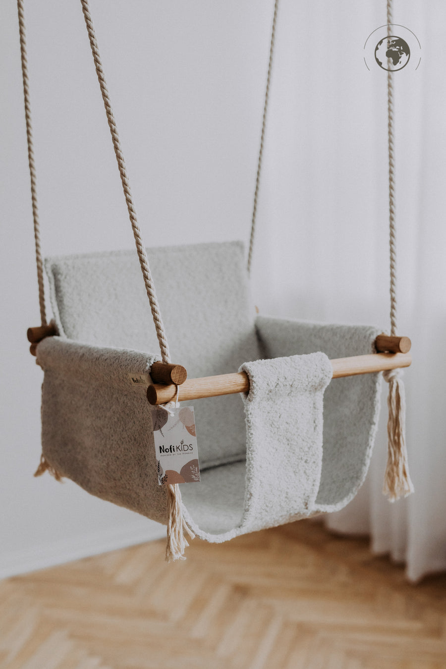 Eco-Friendly Bouclé Baby Swing – Nordic Comfort & Safety by Nofi KIDS at www.brixbailey.com