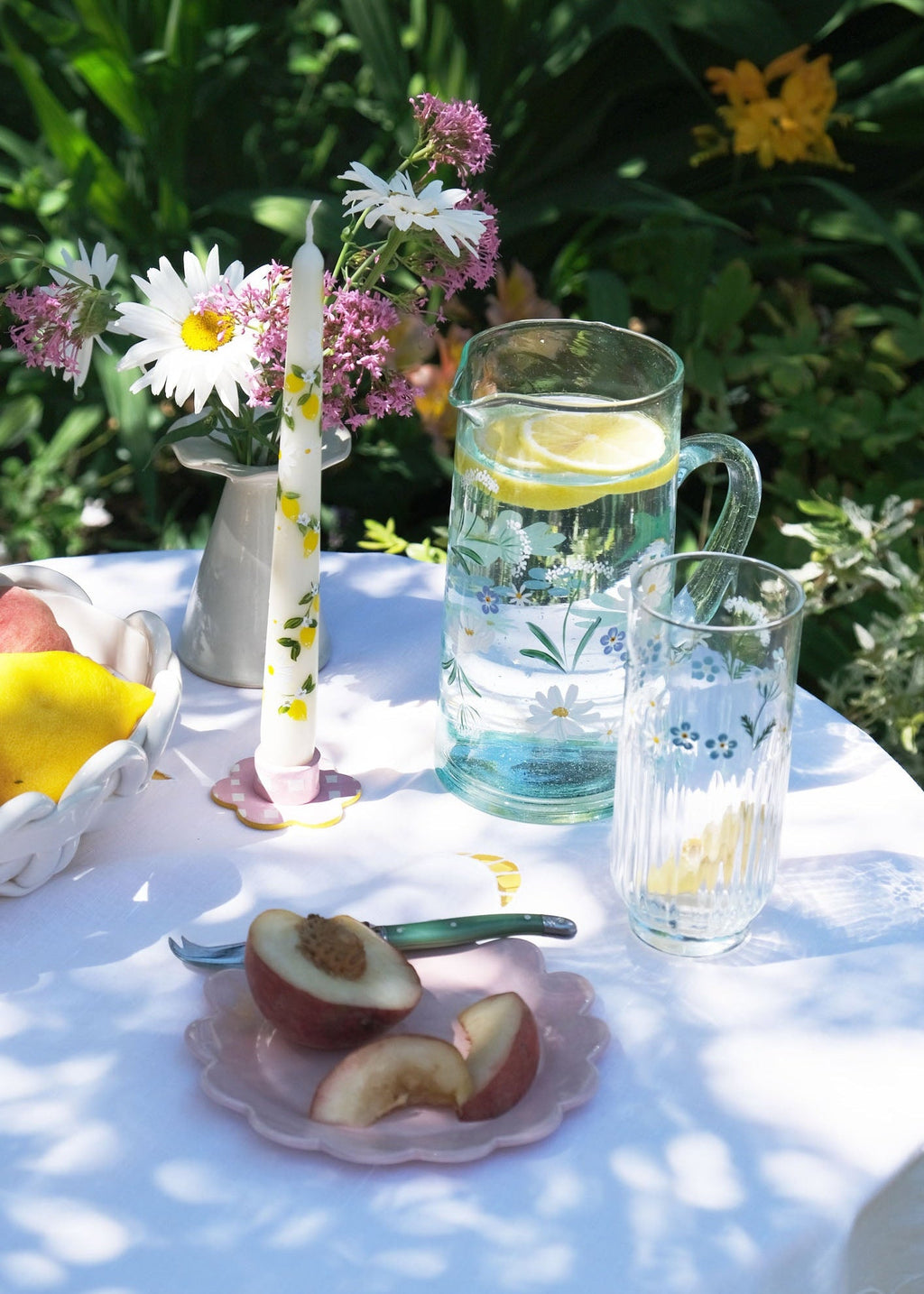 Cosmos and Cow Parsley Recycled Glass Jug