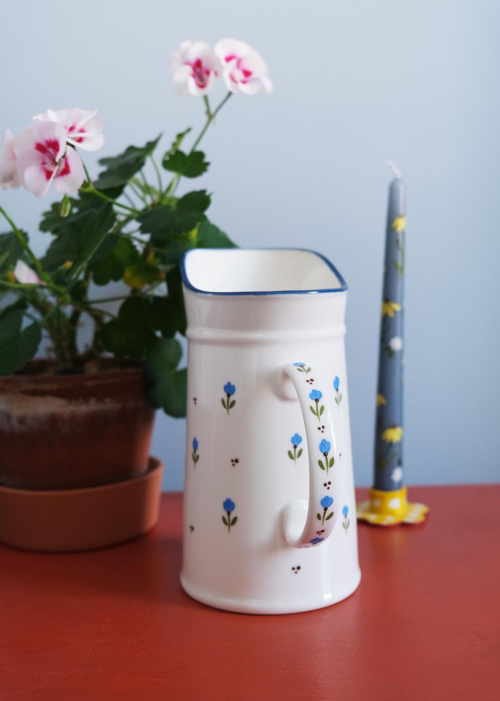 Blue Tulip Ceramic Jug