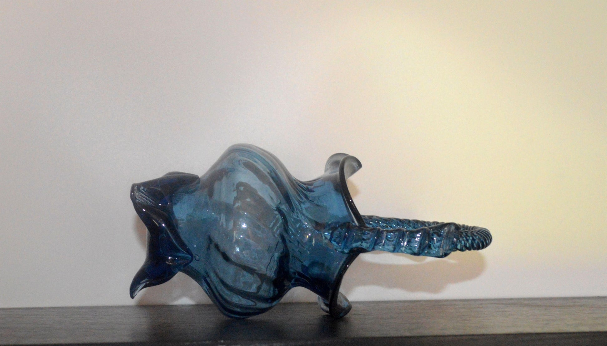 Sapphire Blue Art Glass Basket with Twisted Handle – Collectible Vase
