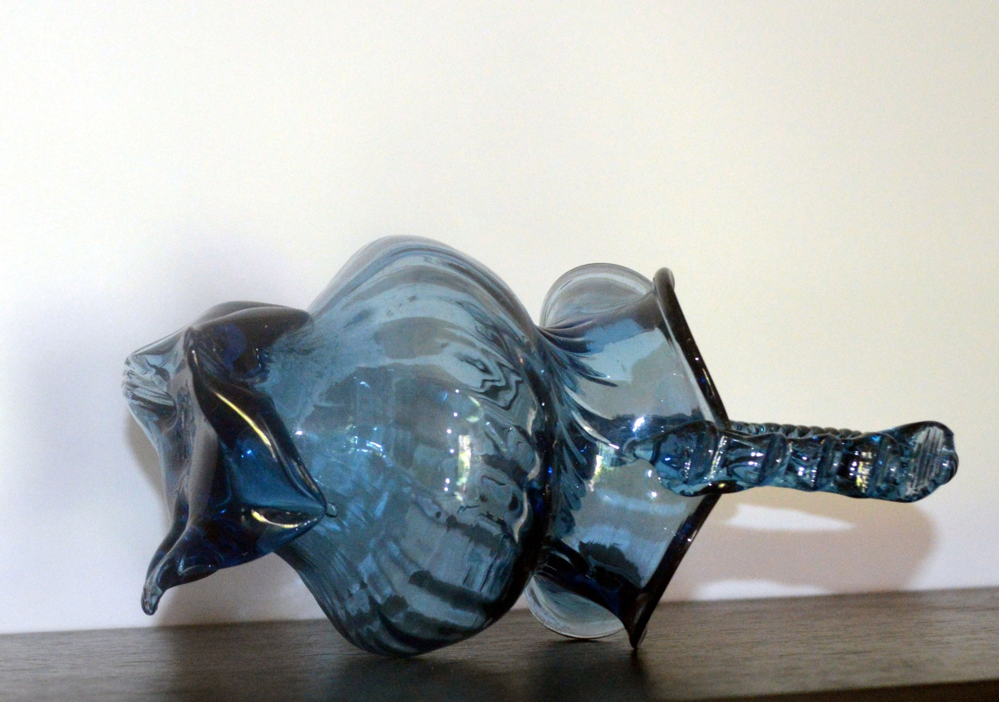 Sapphire Blue Art Glass Basket with Twisted Handle – Collectible Vase