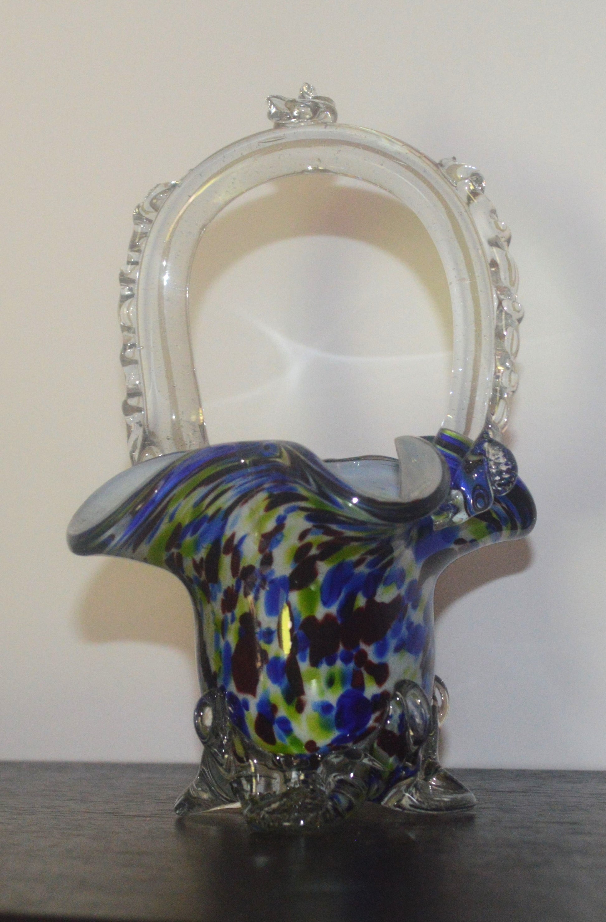 Rare Vintage Art Glass Basket – Handcrafted Multicolor Beauty
