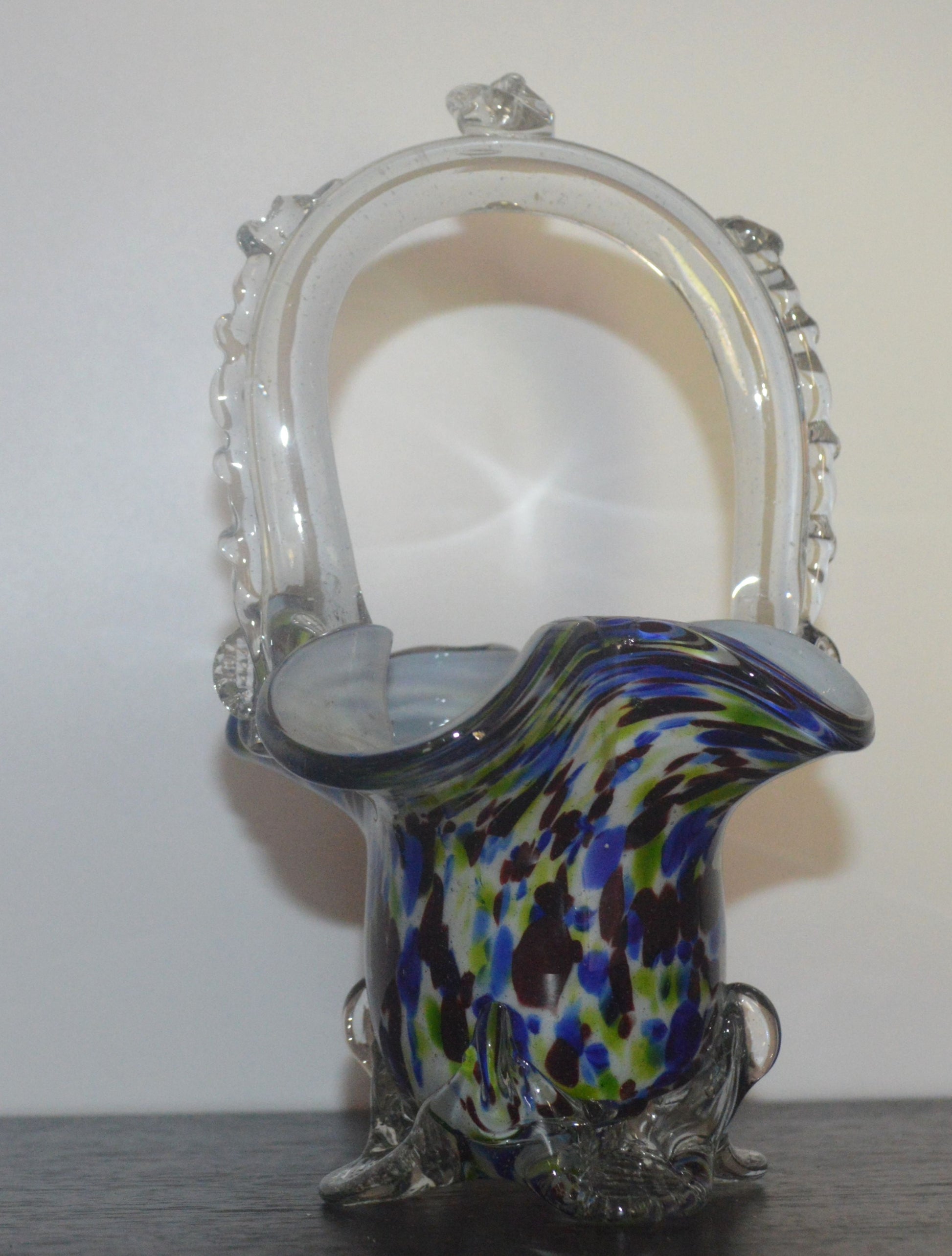 Rare Vintage Art Glass Basket – Handcrafted Multicolor Beauty